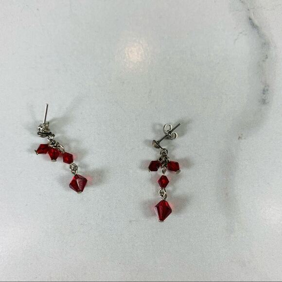 Red Dangle Stud Bead Earrings - Picture 1 of 2